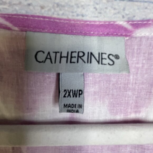Catherines Blouse Size 2X Petite Purple Pink Soutache Trim Tunic Tie Dye BOHO - Picture 12 of 16